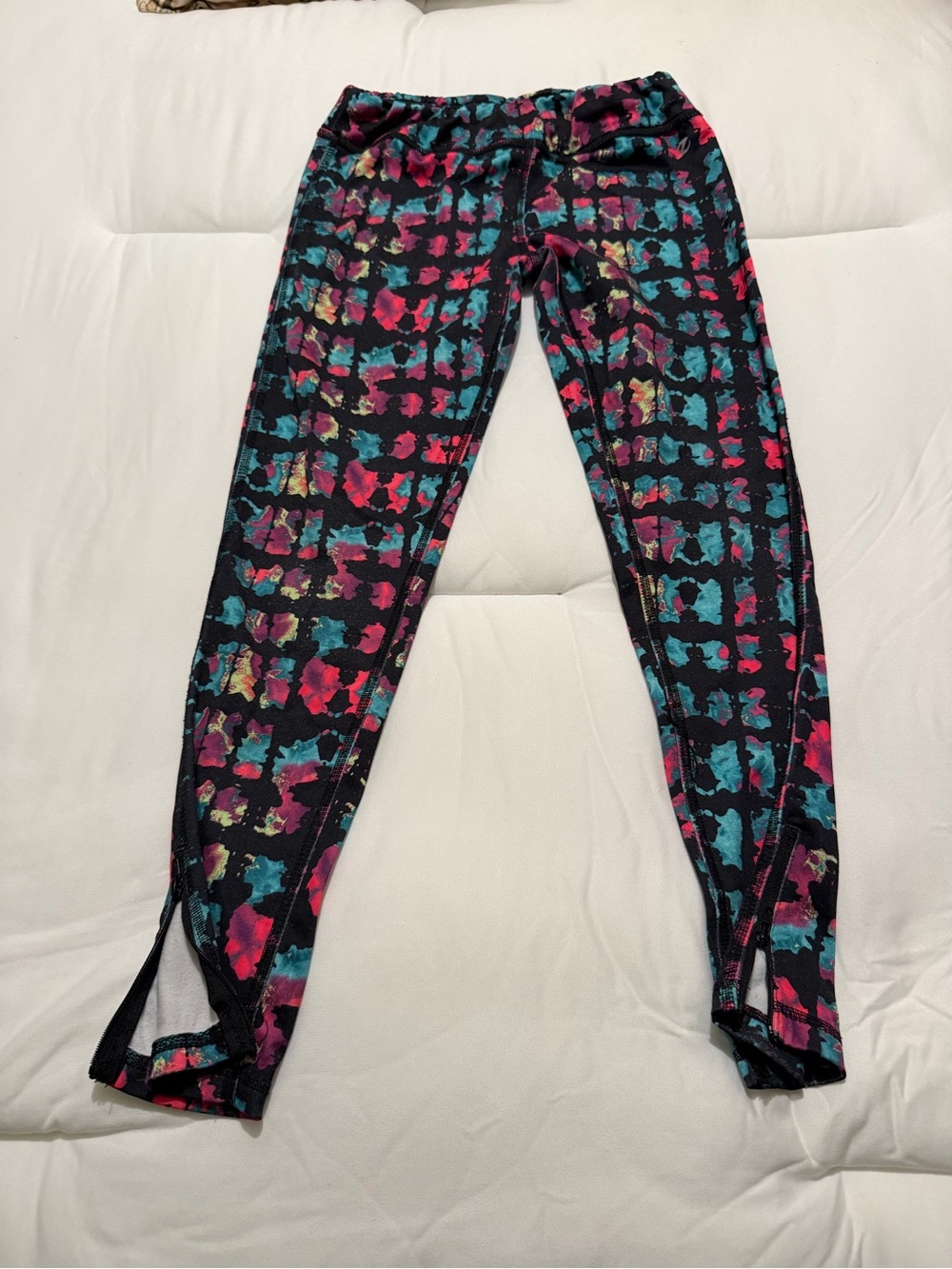 Energy Zone Kids Black Leggings with Teal Pink and Yellow Print